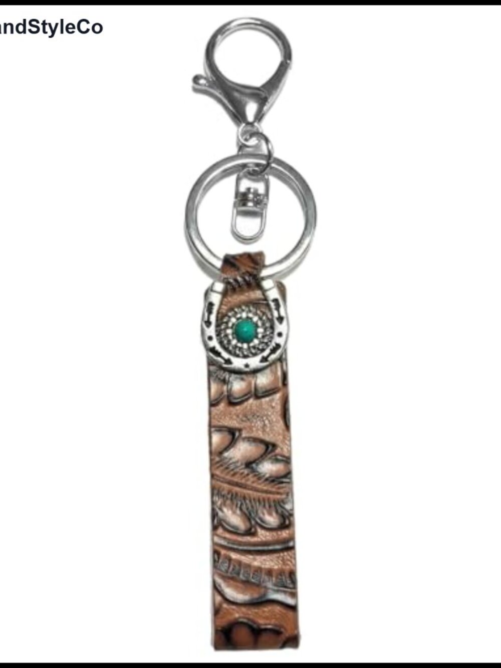 Tooled Leather Keychain Western Cowhide Finger Loop Wristlet